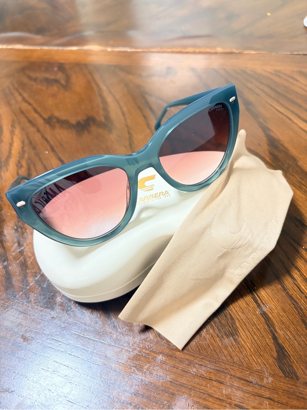 Carrera Women's Cat-Eye Sunglasses - Teal Frame with Pink Gradient Lenses